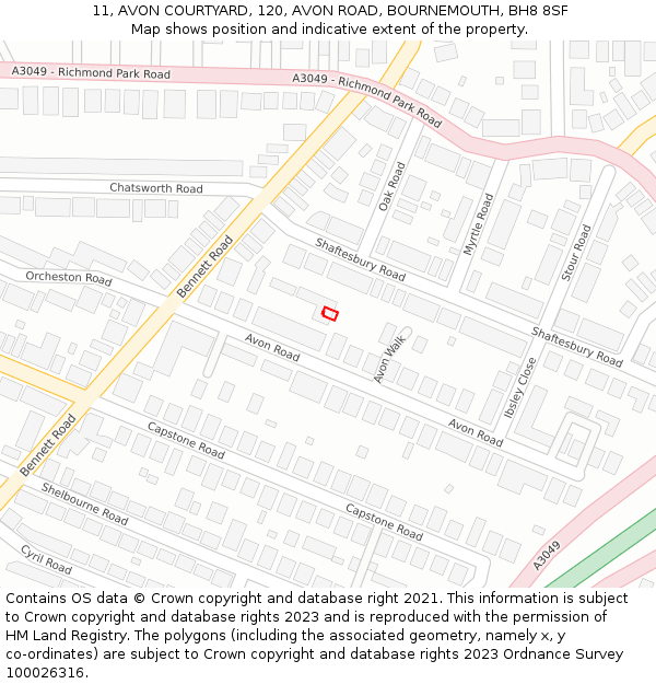 11, AVON COURTYARD, 120, AVON ROAD, BOURNEMOUTH, BH8 8SF: Location map and indicative extent of plot