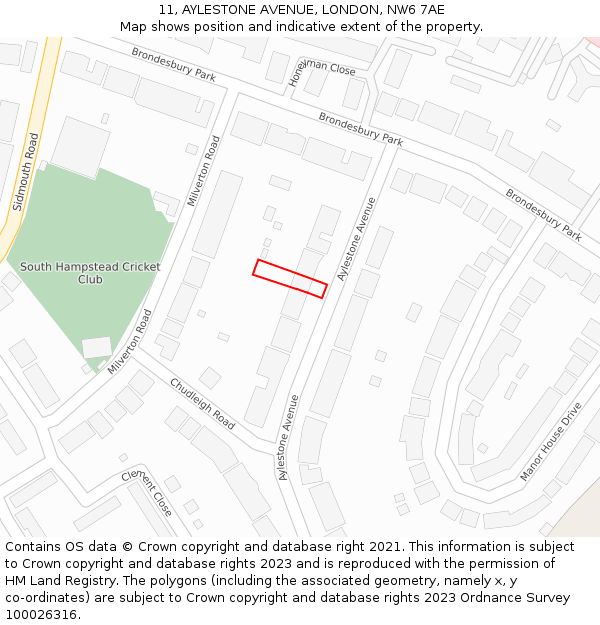 11, AYLESTONE AVENUE, LONDON, NW6 7AE: Location map and indicative extent of plot