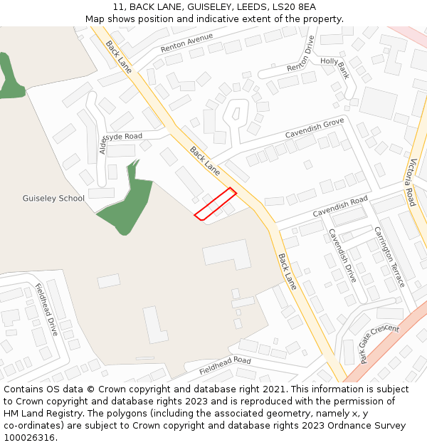 11, BACK LANE, GUISELEY, LEEDS, LS20 8EA: Location map and indicative extent of plot