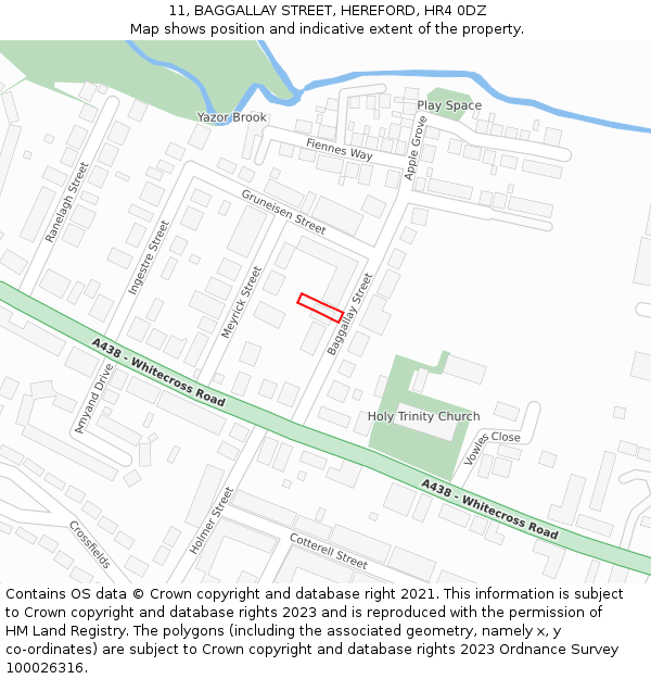 11, BAGGALLAY STREET, HEREFORD, HR4 0DZ: Location map and indicative extent of plot