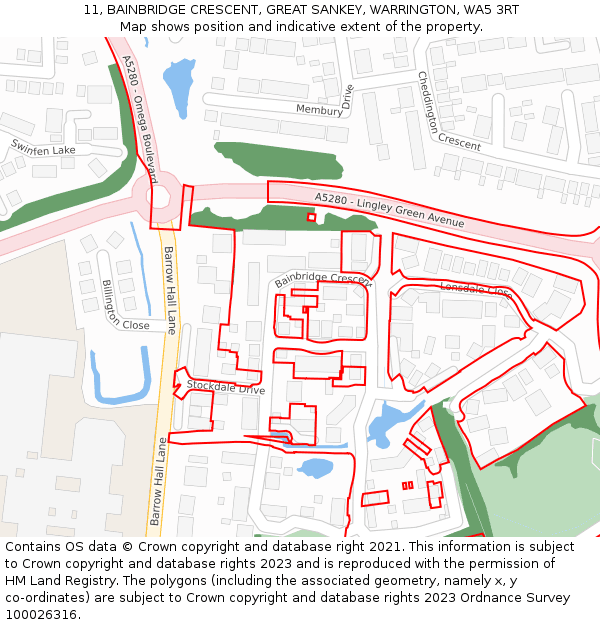 11, BAINBRIDGE CRESCENT, GREAT SANKEY, WARRINGTON, WA5 3RT: Location map and indicative extent of plot