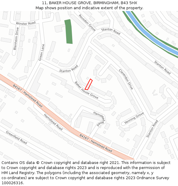 11, BAKER HOUSE GROVE, BIRMINGHAM, B43 5HX: Location map and indicative extent of plot