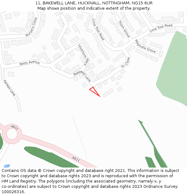 11, BAKEWELL LANE, HUCKNALL, NOTTINGHAM, NG15 6UR: Location map and indicative extent of plot