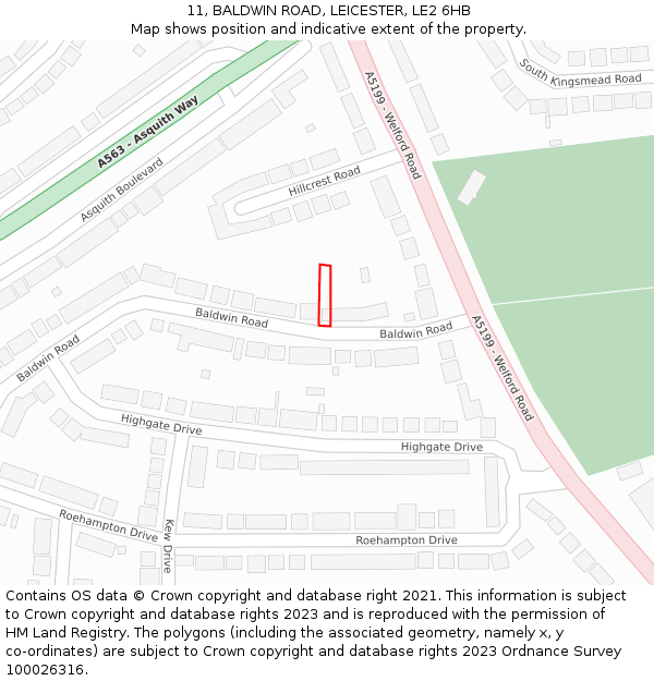 11, BALDWIN ROAD, LEICESTER, LE2 6HB: Location map and indicative extent of plot