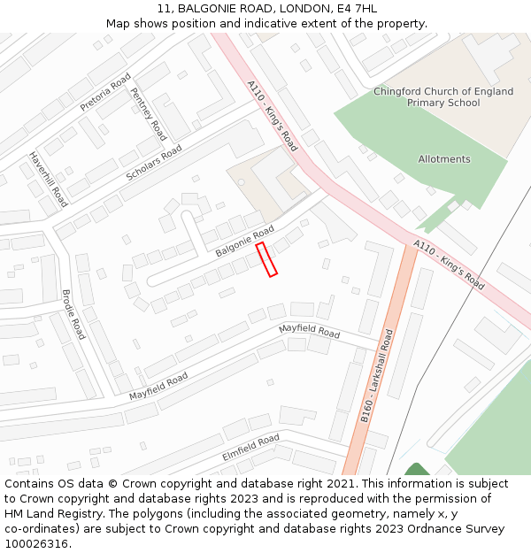 11, BALGONIE ROAD, LONDON, E4 7HL: Location map and indicative extent of plot