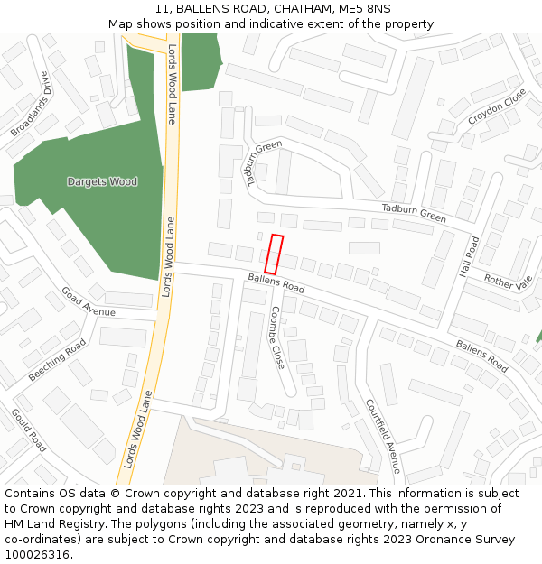 11, BALLENS ROAD, CHATHAM, ME5 8NS: Location map and indicative extent of plot