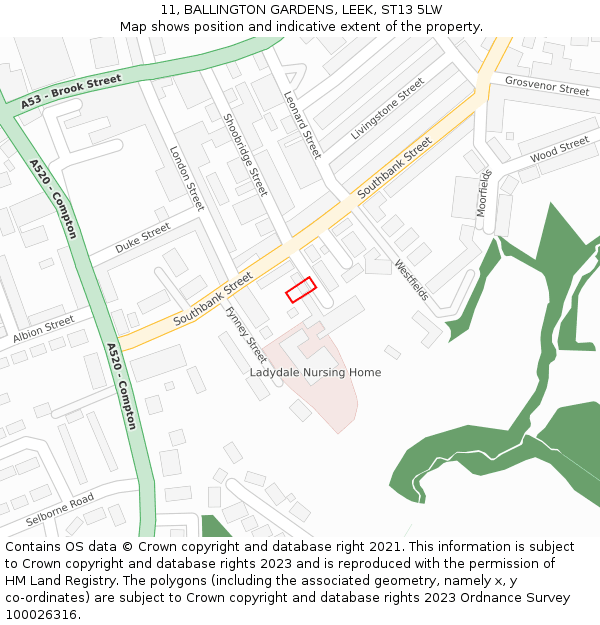 11, BALLINGTON GARDENS, LEEK, ST13 5LW: Location map and indicative extent of plot