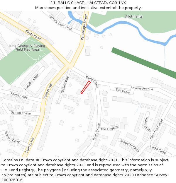 11, BALLS CHASE, HALSTEAD, CO9 1NX: Location map and indicative extent of plot