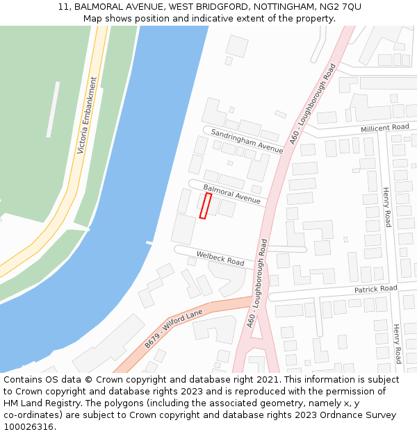 11, BALMORAL AVENUE, WEST BRIDGFORD, NOTTINGHAM, NG2 7QU: Location map and indicative extent of plot