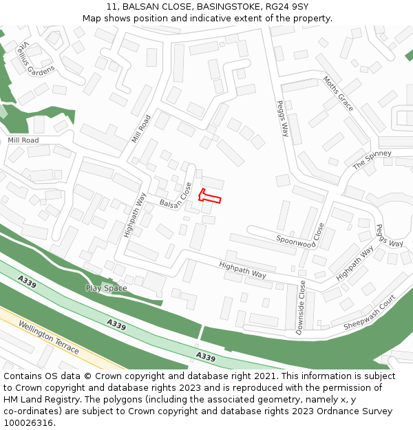 11, BALSAN CLOSE, BASINGSTOKE, RG24 9SY: Location map and indicative extent of plot