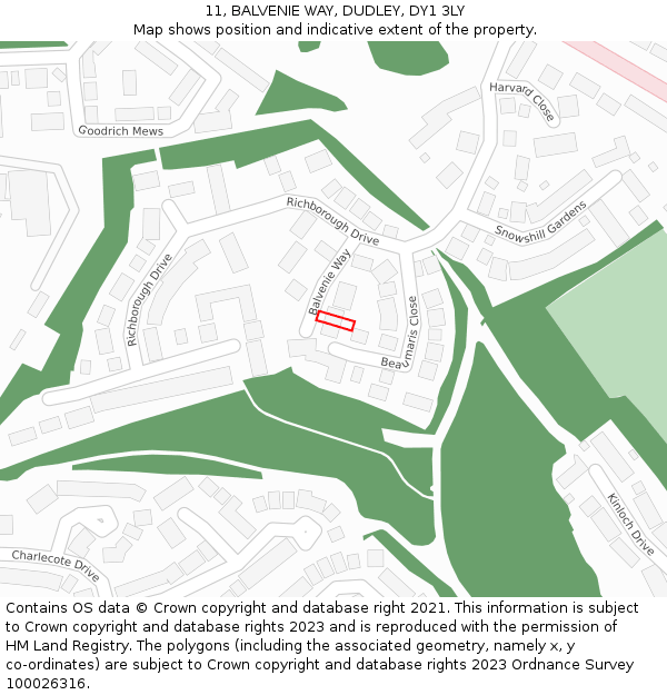 11, BALVENIE WAY, DUDLEY, DY1 3LY: Location map and indicative extent of plot