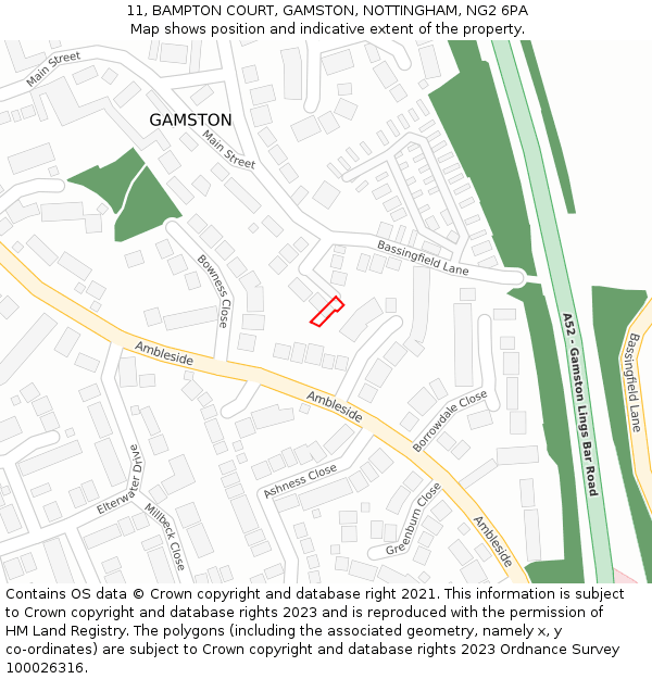 11, BAMPTON COURT, GAMSTON, NOTTINGHAM, NG2 6PA: Location map and indicative extent of plot