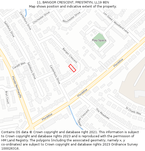 11, BANGOR CRESCENT, PRESTATYN, LL19 8EN: Location map and indicative extent of plot