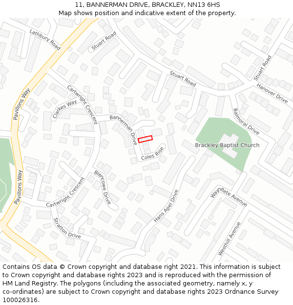 11, BANNERMAN DRIVE, BRACKLEY, NN13 6HS: Location map and indicative extent of plot