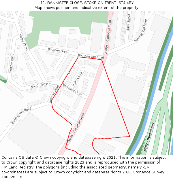 11, BANNISTER CLOSE, STOKE-ON-TRENT, ST4 4BY: Location map and indicative extent of plot