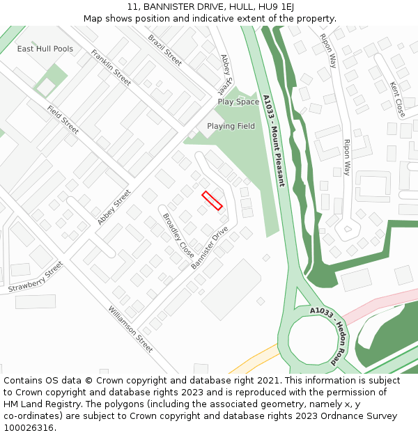 11, BANNISTER DRIVE, HULL, HU9 1EJ: Location map and indicative extent of plot