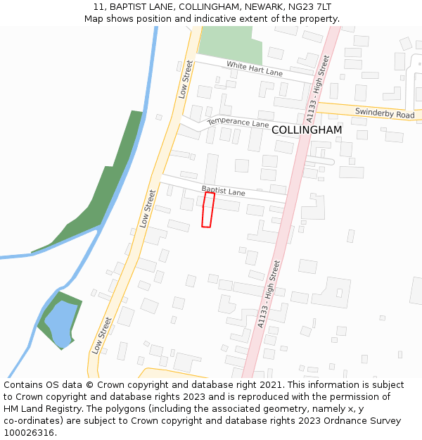 11, BAPTIST LANE, COLLINGHAM, NEWARK, NG23 7LT: Location map and indicative extent of plot