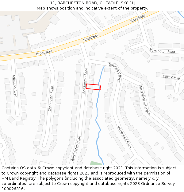 11, BARCHESTON ROAD, CHEADLE, SK8 1LJ: Location map and indicative extent of plot