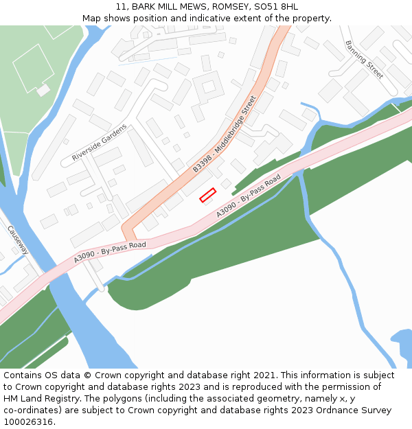 11, BARK MILL MEWS, ROMSEY, SO51 8HL: Location map and indicative extent of plot