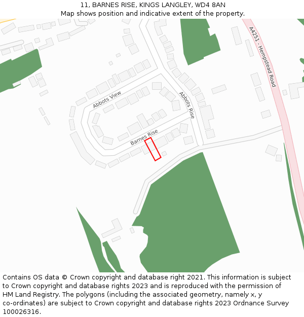 11, BARNES RISE, KINGS LANGLEY, WD4 8AN: Location map and indicative extent of plot