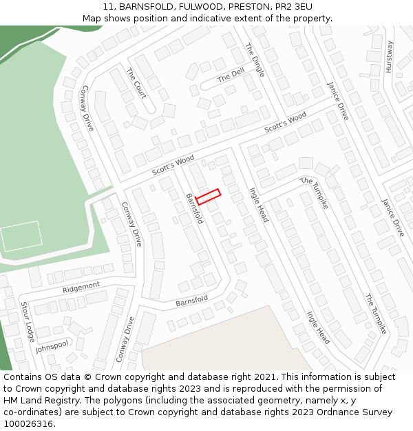 11, BARNSFOLD, FULWOOD, PRESTON, PR2 3EU: Location map and indicative extent of plot