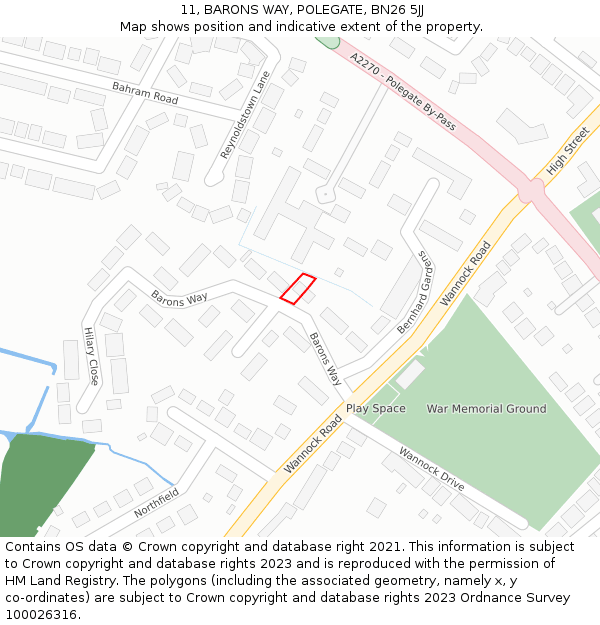11, BARONS WAY, POLEGATE, BN26 5JJ: Location map and indicative extent of plot