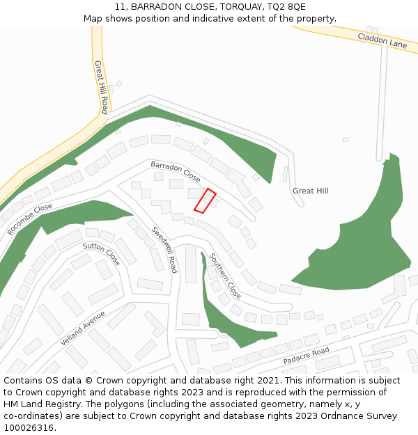 11, BARRADON CLOSE, TORQUAY, TQ2 8QE: Location map and indicative extent of plot