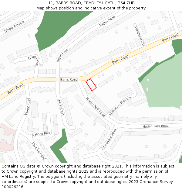 11, BARRS ROAD, CRADLEY HEATH, B64 7HB: Location map and indicative extent of plot