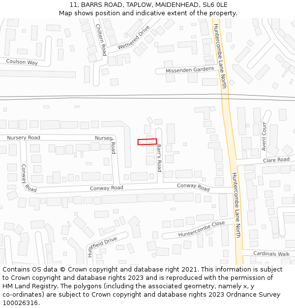 11, BARRS ROAD, TAPLOW, MAIDENHEAD, SL6 0LE: Location map and indicative extent of plot