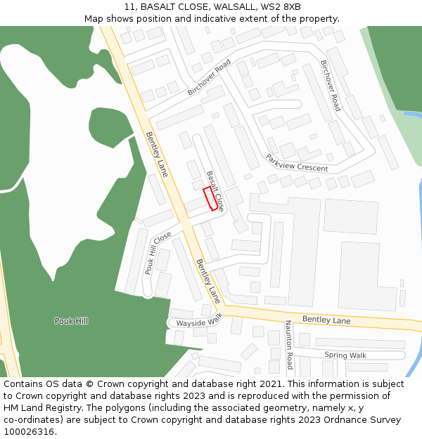 11, BASALT CLOSE, WALSALL, WS2 8XB: Location map and indicative extent of plot