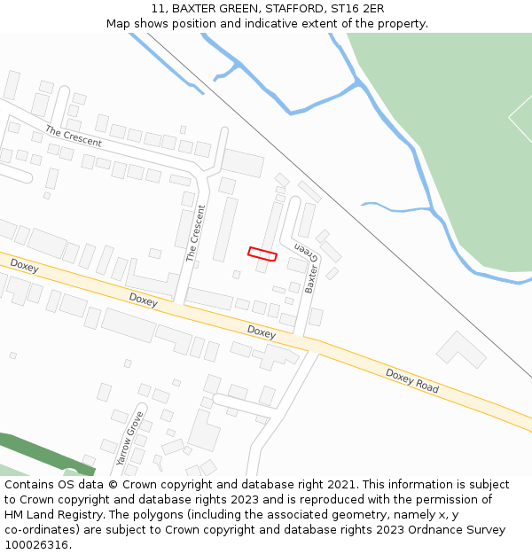 11, BAXTER GREEN, STAFFORD, ST16 2ER: Location map and indicative extent of plot