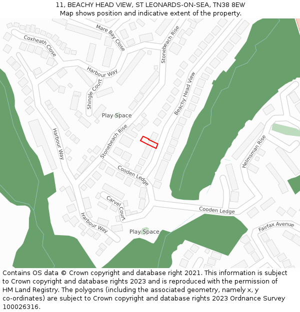 11, BEACHY HEAD VIEW, ST LEONARDS-ON-SEA, TN38 8EW: Location map and indicative extent of plot