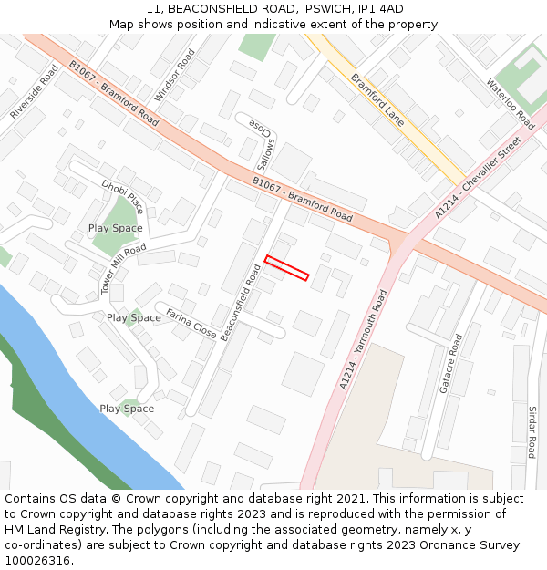 11, BEACONSFIELD ROAD, IPSWICH, IP1 4AD: Location map and indicative extent of plot