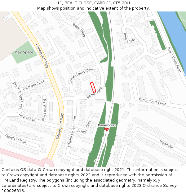 11, BEALE CLOSE, CARDIFF, CF5 2RU: Location map and indicative extent of plot