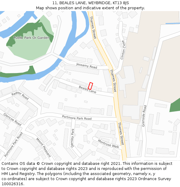 11, BEALES LANE, WEYBRIDGE, KT13 8JS: Location map and indicative extent of plot