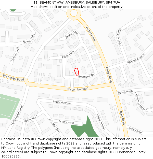 11, BEAMONT WAY, AMESBURY, SALISBURY, SP4 7UA: Location map and indicative extent of plot