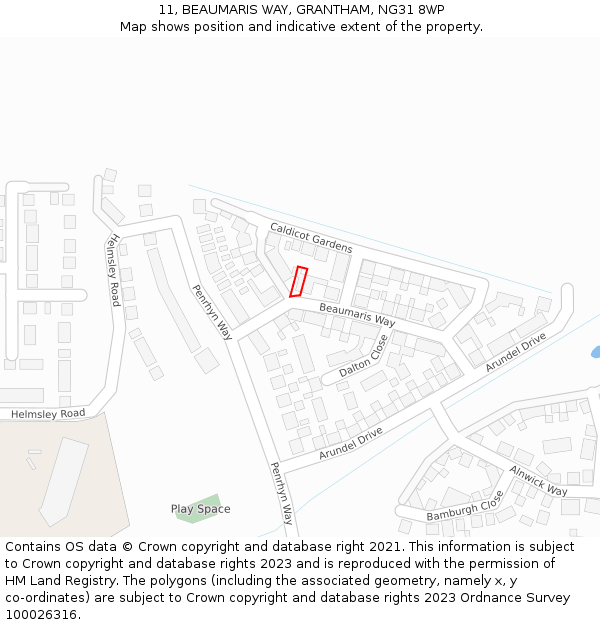 11, BEAUMARIS WAY, GRANTHAM, NG31 8WP: Location map and indicative extent of plot