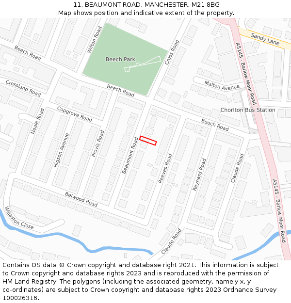 11, BEAUMONT ROAD, MANCHESTER, M21 8BG: Location map and indicative extent of plot