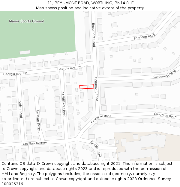 11, BEAUMONT ROAD, WORTHING, BN14 8HF: Location map and indicative extent of plot