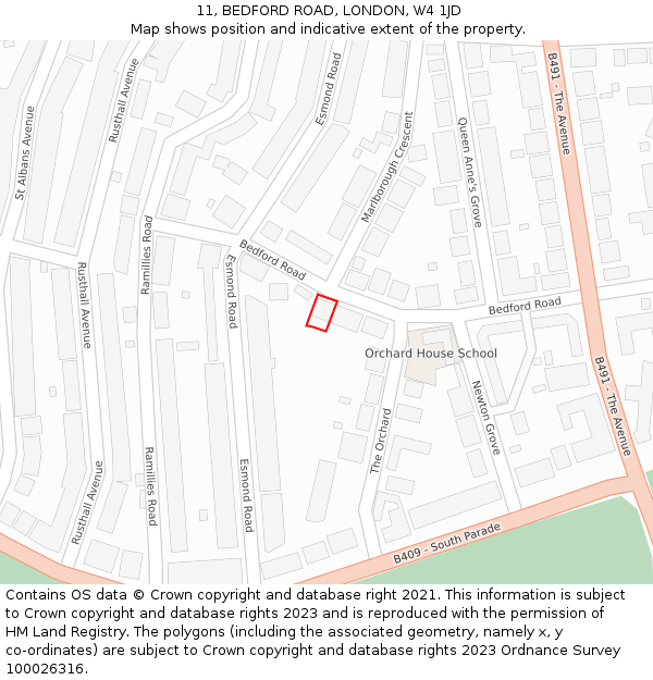 11, BEDFORD ROAD, LONDON, W4 1JD: Location map and indicative extent of plot