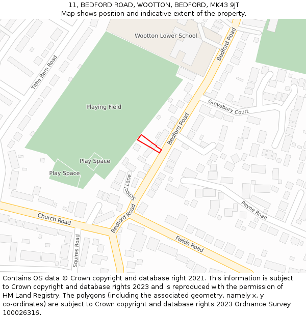 11, BEDFORD ROAD, WOOTTON, BEDFORD, MK43 9JT: Location map and indicative extent of plot