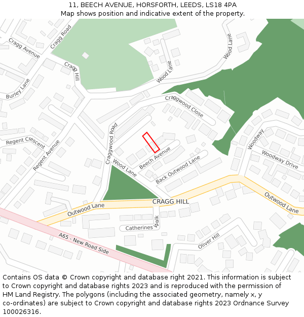 11, BEECH AVENUE, HORSFORTH, LEEDS, LS18 4PA: Location map and indicative extent of plot