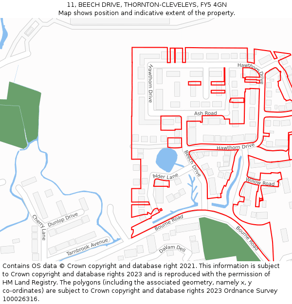 11, BEECH DRIVE, THORNTON-CLEVELEYS, FY5 4GN: Location map and indicative extent of plot