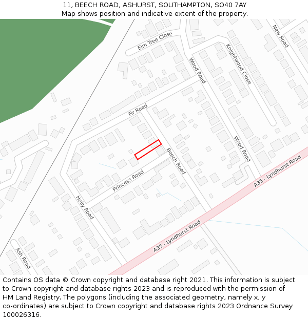 11, BEECH ROAD, ASHURST, SOUTHAMPTON, SO40 7AY: Location map and indicative extent of plot