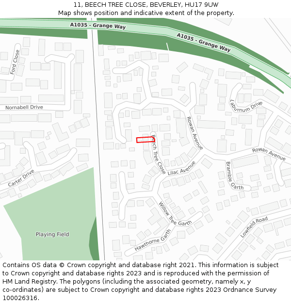 11, BEECH TREE CLOSE, BEVERLEY, HU17 9UW: Location map and indicative extent of plot