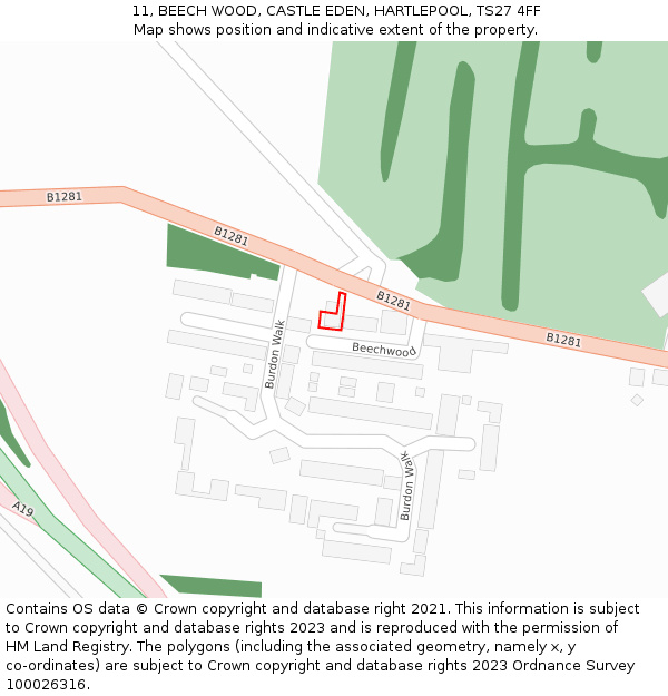 11, BEECH WOOD, CASTLE EDEN, HARTLEPOOL, TS27 4FF: Location map and indicative extent of plot