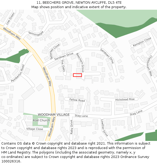 11, BEECHERS GROVE, NEWTON AYCLIFFE, DL5 4TE: Location map and indicative extent of plot