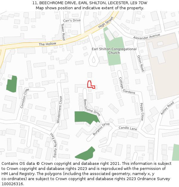 11, BEECHROME DRIVE, EARL SHILTON, LEICESTER, LE9 7DW: Location map and indicative extent of plot