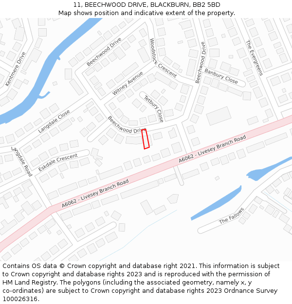 11, BEECHWOOD DRIVE, BLACKBURN, BB2 5BD: Location map and indicative extent of plot