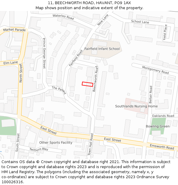 11, BEECHWORTH ROAD, HAVANT, PO9 1AX: Location map and indicative extent of plot